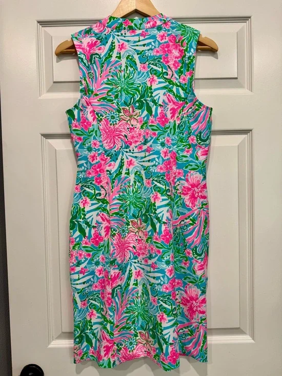 Lilly Pulitzer Sleeveless Luxletic Shift Dress, Amalfi Blue Golf Print, Size 6 - Picture 2 of 8